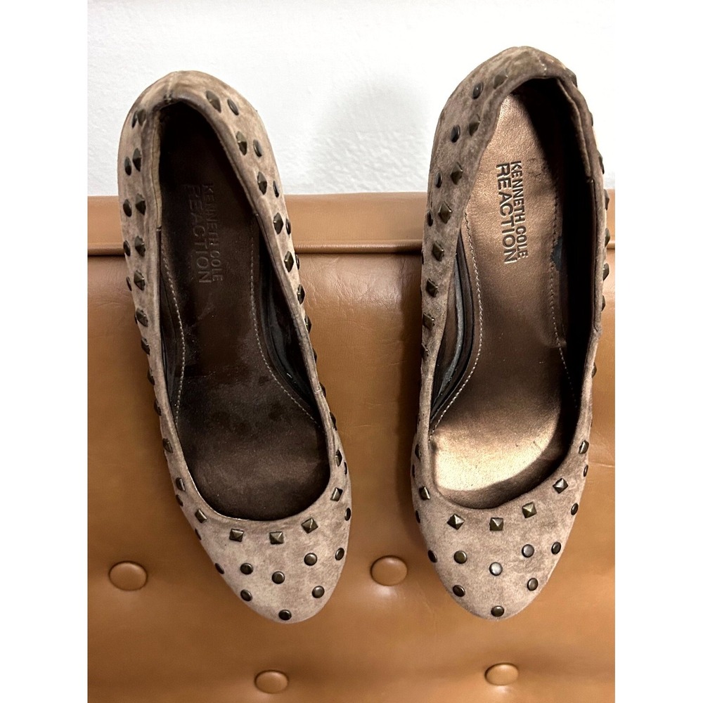 Kenneth Cole Reaction Womens Leather Upper Wedge Studs 7.5M Mid Heel Punk - Picture 6 of 11